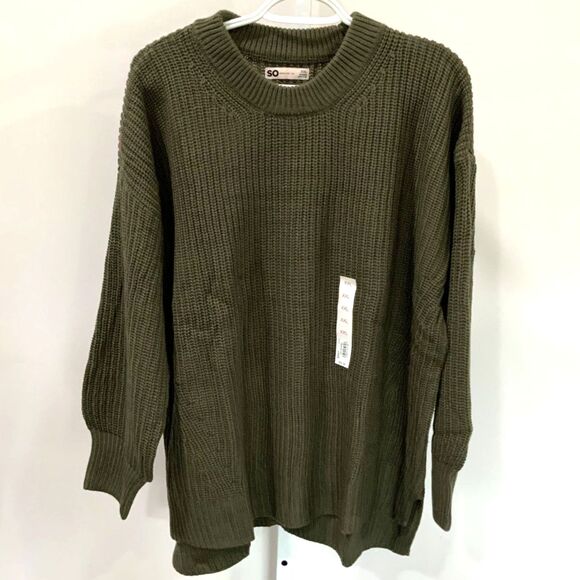 NWT! Olive Green Balloon Sleeve Crew Neck Sweater By SO (Sonoma) Size XXL - Picture 3 of 8